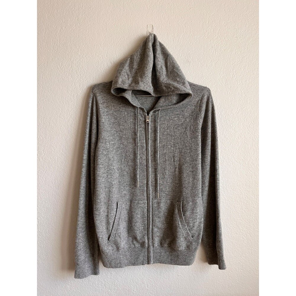 Quince Men's Mongolian Cashmere Full Zip Hoodie in Heather Gray Size MEDIUM